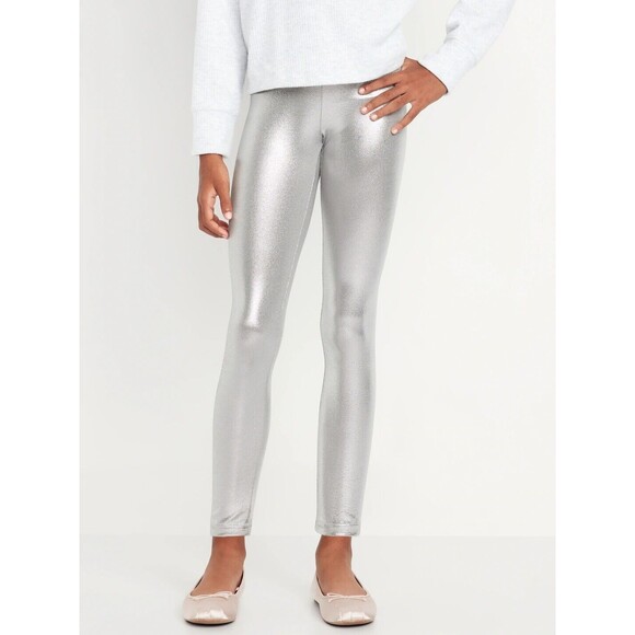 Old Navy Shiny Foil Print Leggings for Girls Sz-XXL Silver - Picture 3 of 6